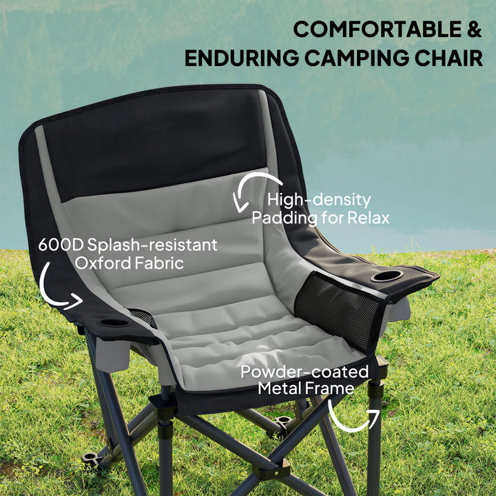 Portable Padded Camping Chair, with Bag - Black/Grey