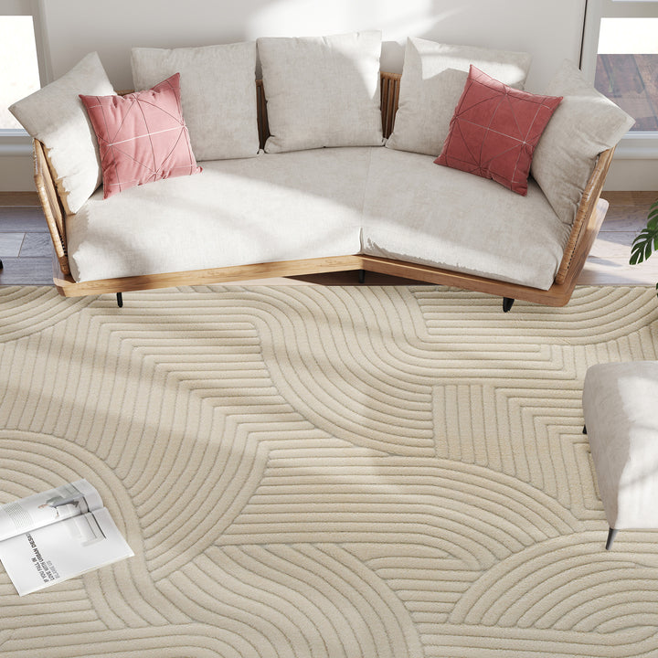 Modern Geometric Rug, Thick Plush, Non-Slip, 160 x 120 cm, Cream, Livi