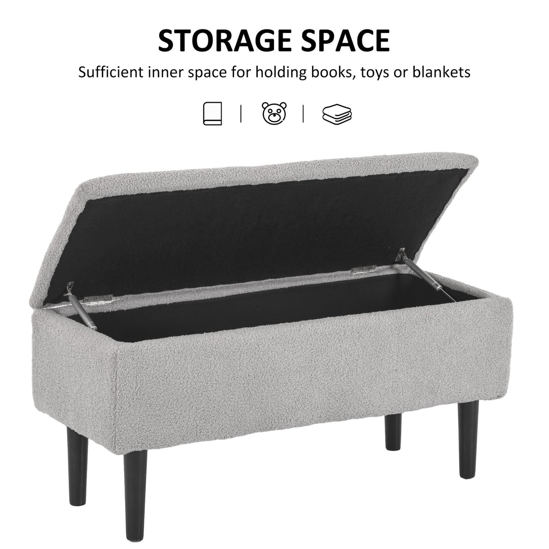 47L Storage Ottoman, End of Bed Bench with Wooden Legs, Fabric Footstool for Living Room, Bedroom, 95 x 38 x 45cm, Grey