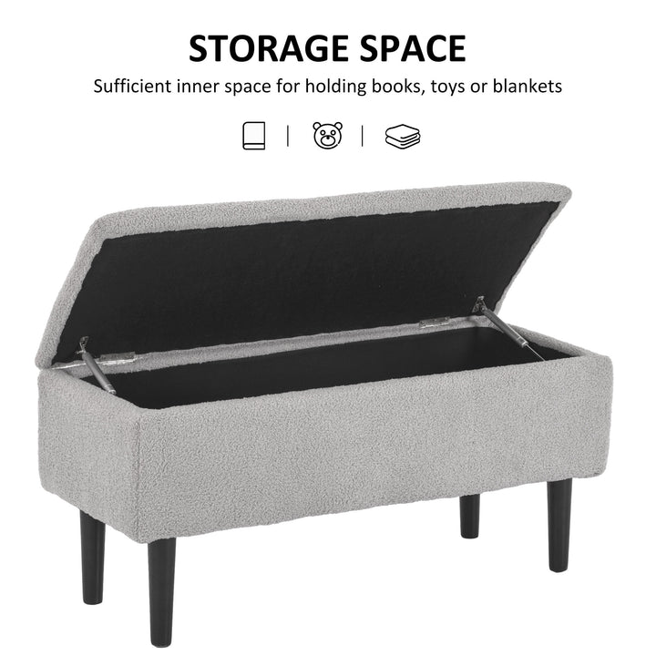 47L Storage Ottoman, End of Bed Bench with Wooden Legs, Fabric Footstool for Living Room, Bedroom, 95 x 38 x 45cm, Grey