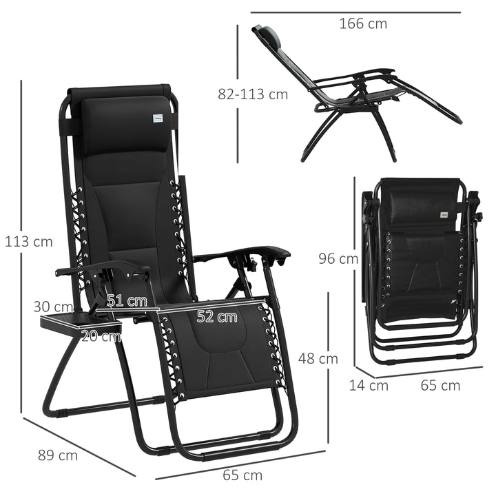 Zero Gravity Lounger Chair Set of 2, Folding Reclining Patio Chair with Padded Seat, Cup Holder, Soft Cushion and Headrest for Poolside, Camping, Black