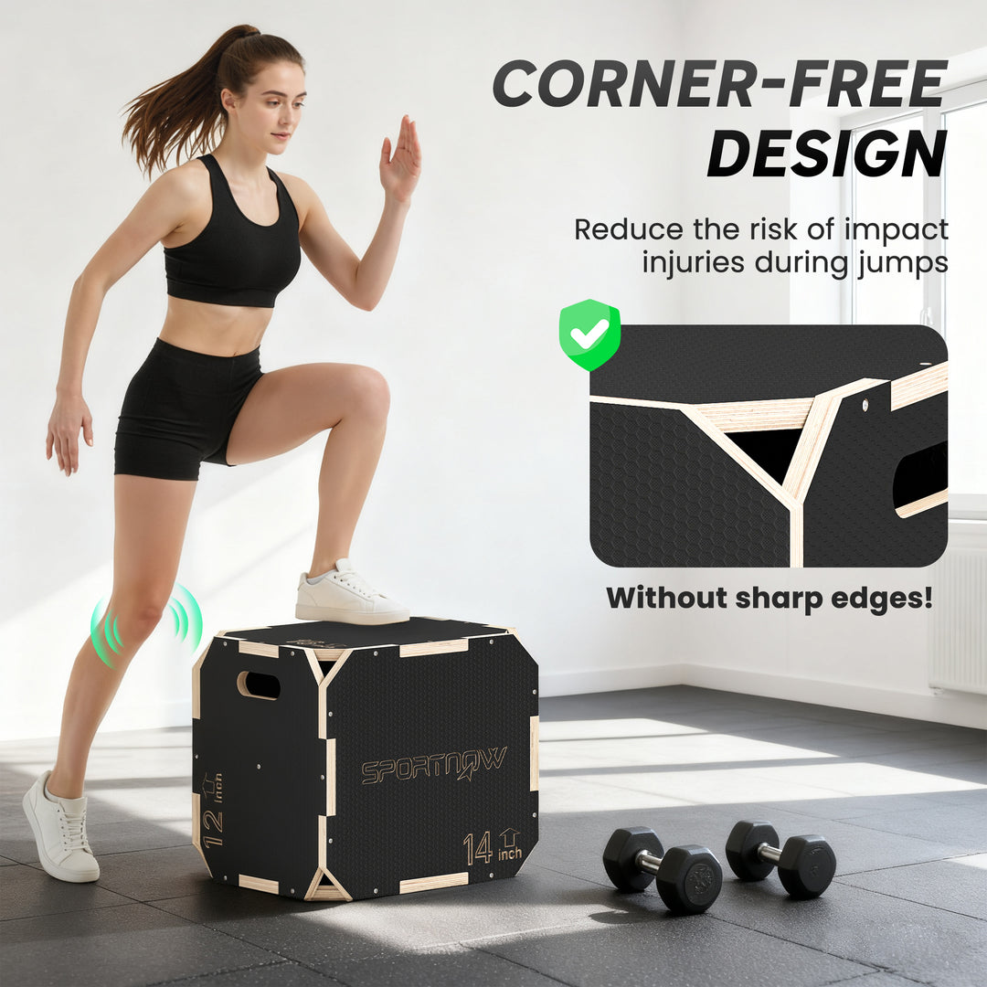 Non-Slip Plyo Box, Corner-free Wooden Jump Box, 31 x 36 x 41 cm
