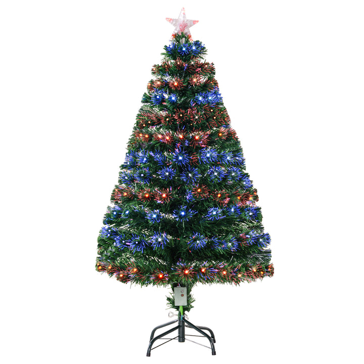 HOMCOM 4ft Pre Lit Christmas Tree Artificial Tree with Multi-Coloured Fiber Optic LED Light(4ft (120cm)) | Aosom UK