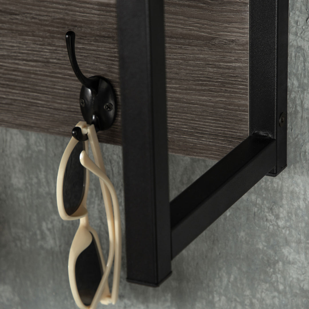 Wall Coat Rack with 4 Hooks Floating Shelf with Storage Rack for Keys, Clothes, Bags for Hallway, Entryway, 80 x 20 x 22.5 cm, Grey