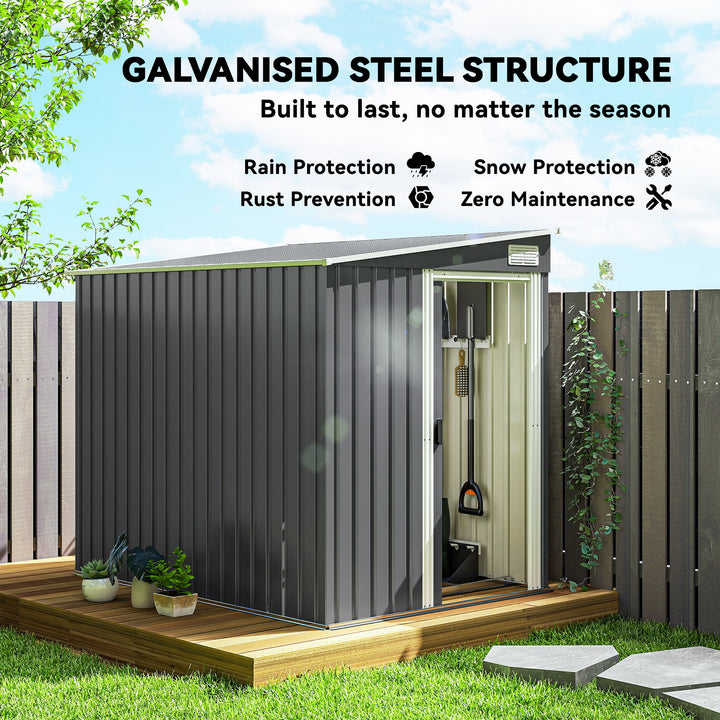 7 x 5ft Galvanised Metal Shed, with Sliding Door - Dark Grey