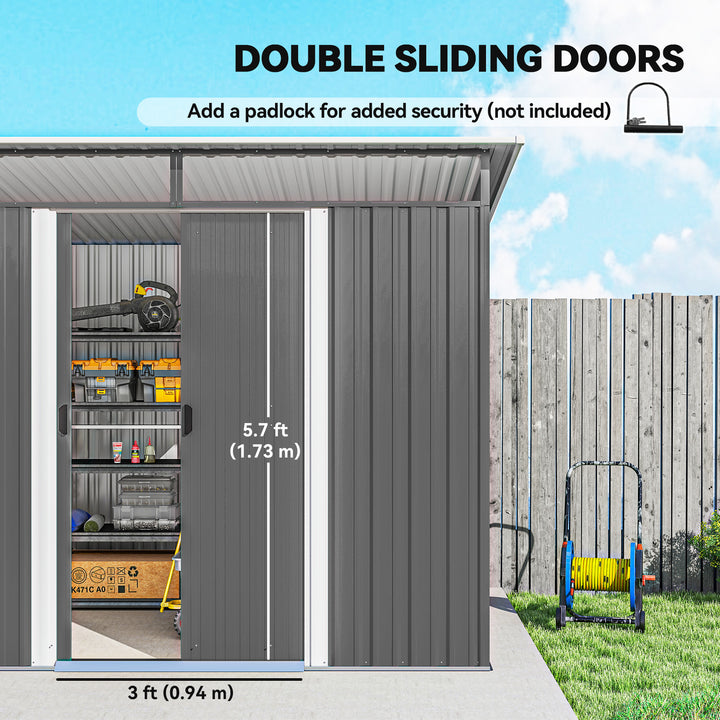 Garden Metal Storage Shed House Hut Gardening Tool Storage w/ Tilted Roof and Ventilation 8.5 x 6ft, Grey