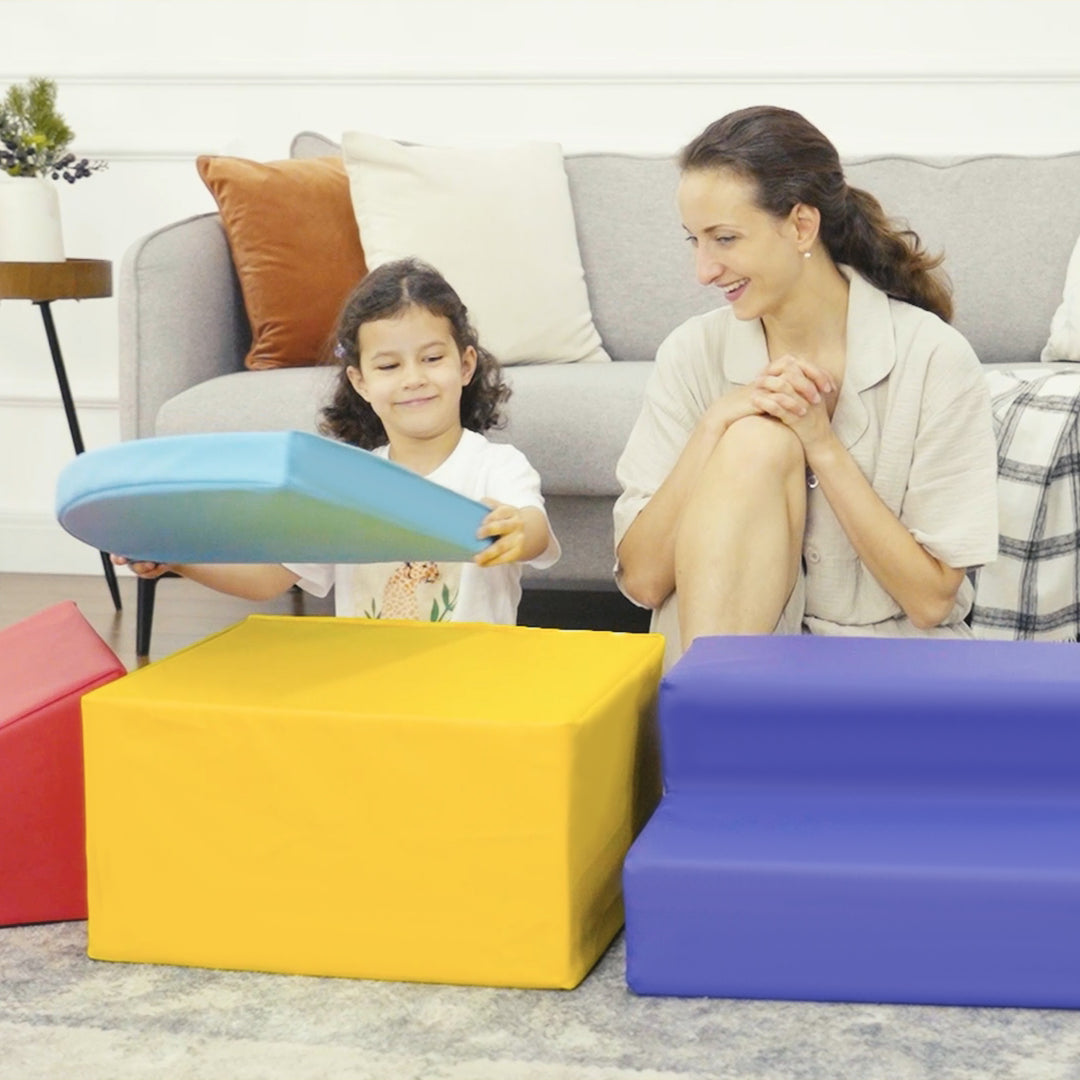 Soft Play 4-piece Climb and Crawl Foam Toddler Stairs and Ramp Colorful Children's Educational Software Activity Toys for Baby Preschooler