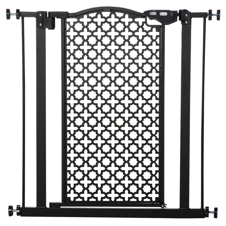 PawHut 74-80 cm Pet Safety Gate Barrier Stair Pressure Fit with Auto Close and Double Locking for Doorways, Hallways, Black | Aosom UK