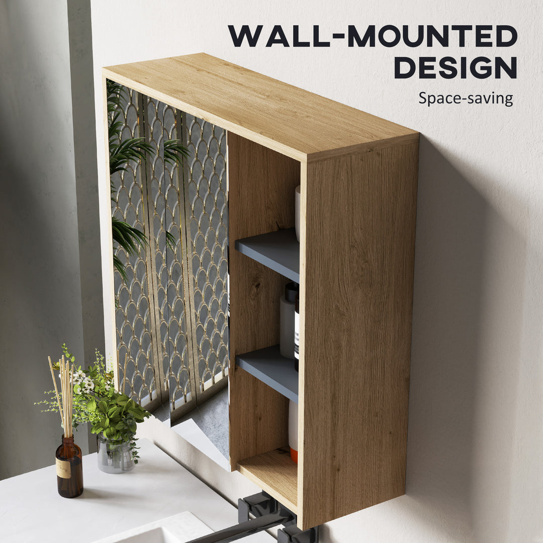 Five-Shelf Mirrored Bathroom Cabinet - Wood-Effect