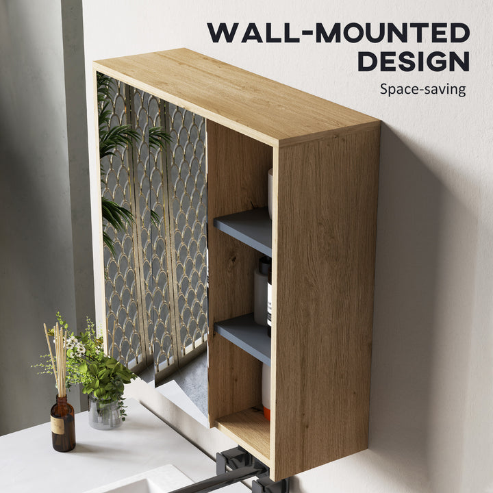 Five-Shelf Mirrored Bathroom Cabinet - Wood-Effect