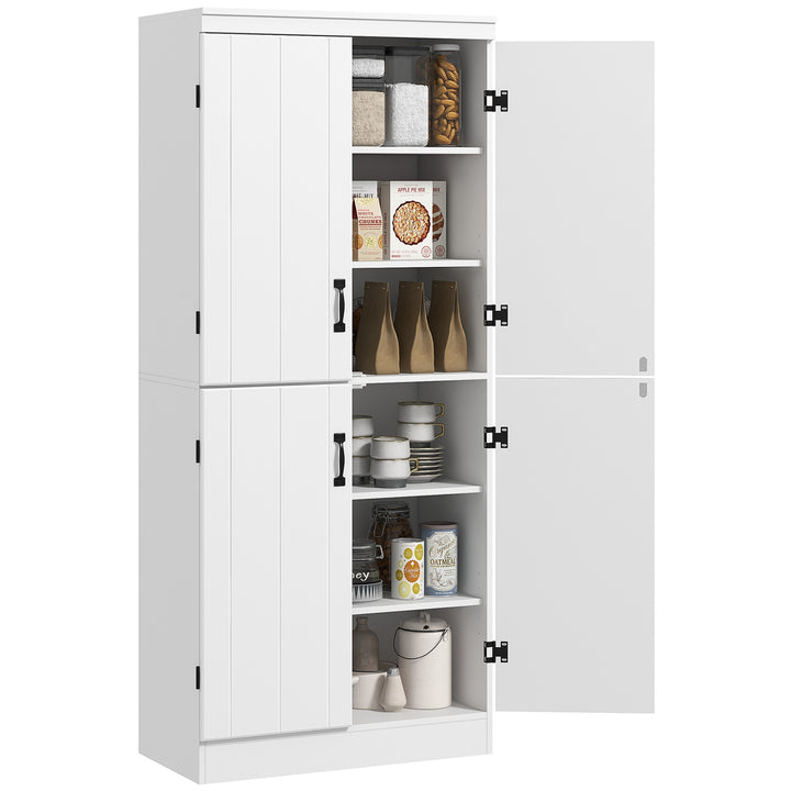 HOMCOM 4-Door Tall Kitchen Cupboard, Freestanding 6-Tier Storage Cabinet with 2 Adjustable Shelves for Living Room, Dining Room, White | Aosom UK