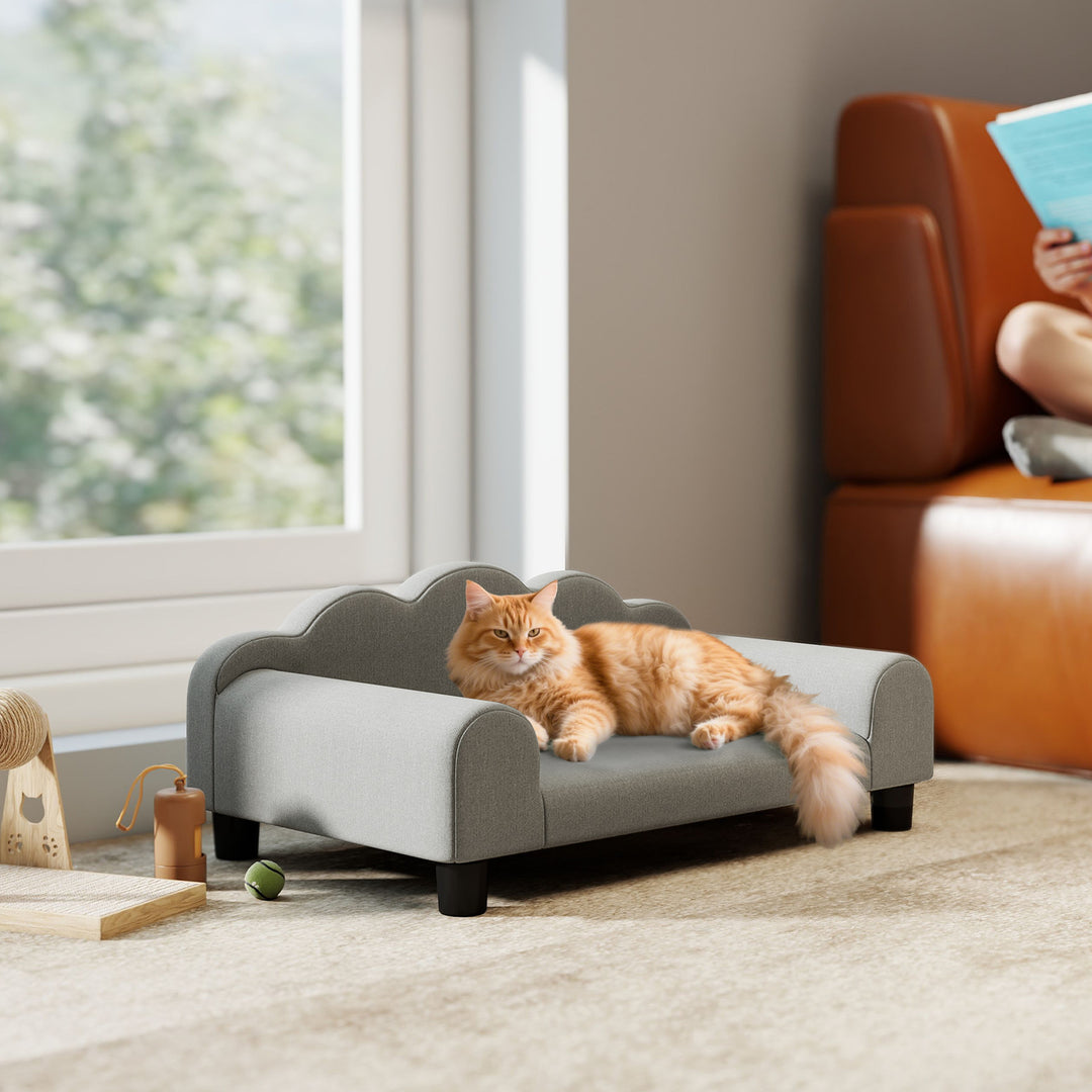 Elevated Dog Sofa Bed, Breathable Pet Sofa with Backrest and Armrest for Small Dogs, Grey