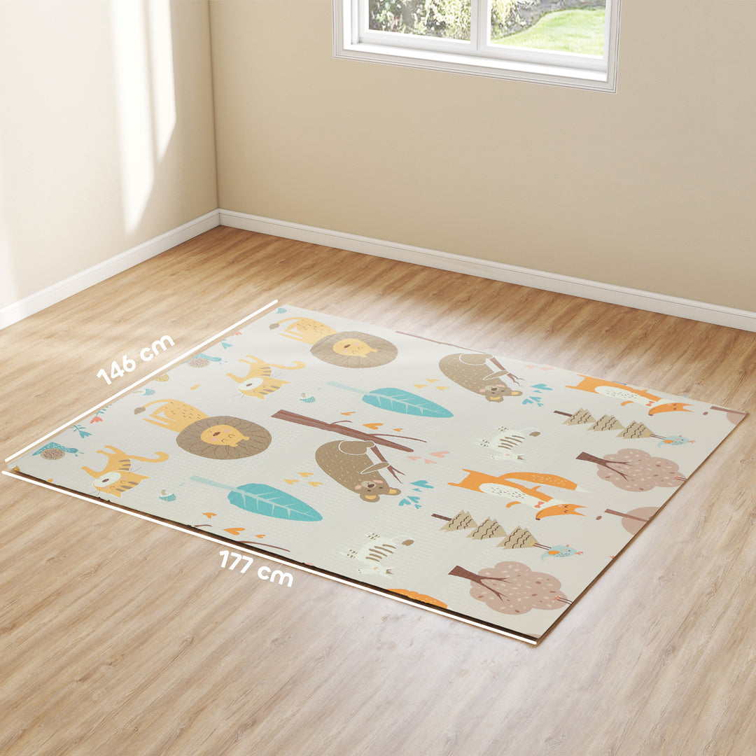 AIYAPLAY Animal-Themed Baby Plat Mat Double Sided, Foldable, Water-Resistant for Outdoor/Indoor, 177 x 146 x 1.5cm