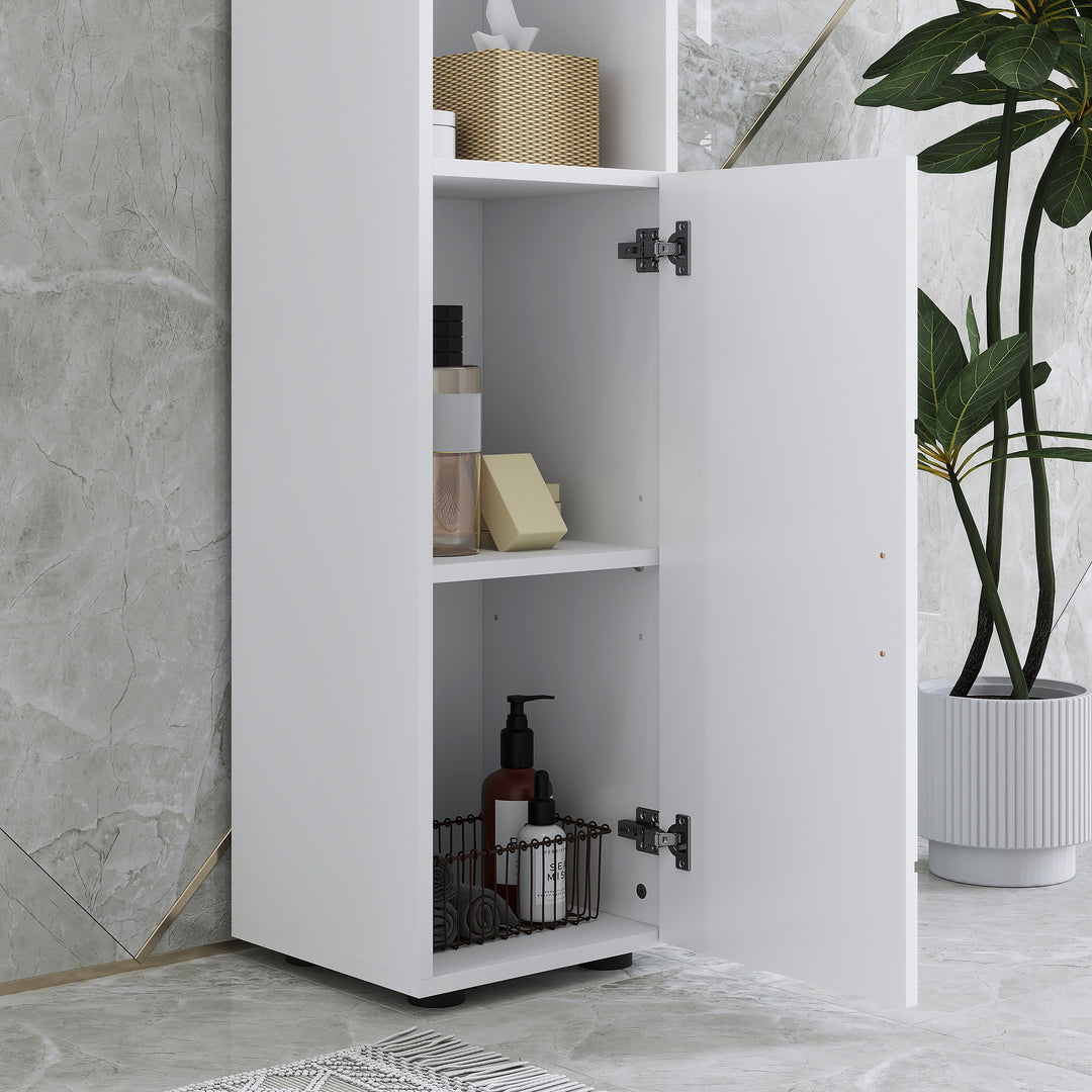 Line Embossed Tall Bathroom Storage Cabinet - White