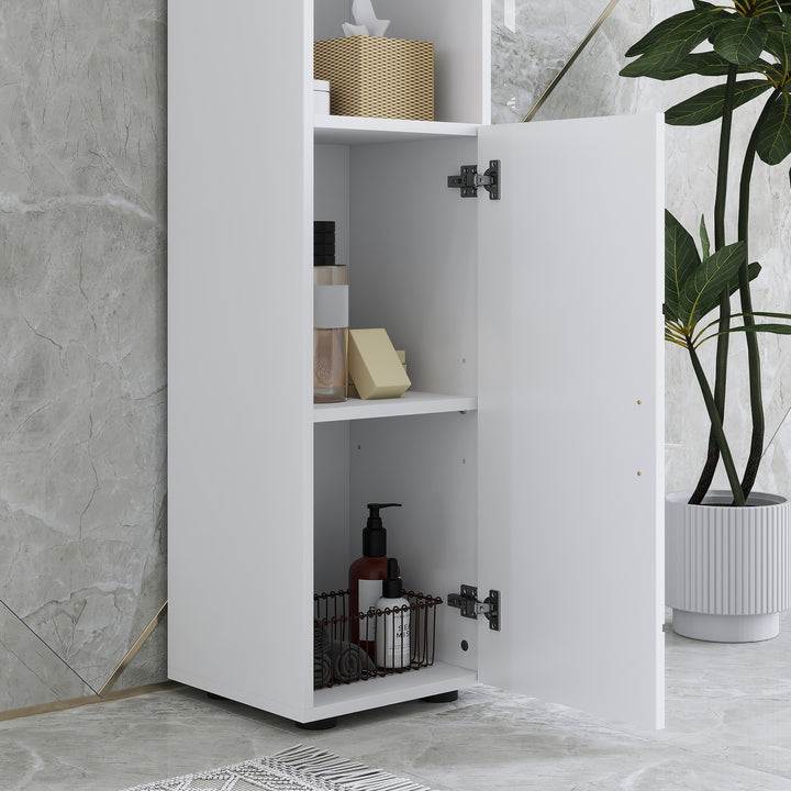 Line Embossed Tall Bathroom Storage Cabinet - White