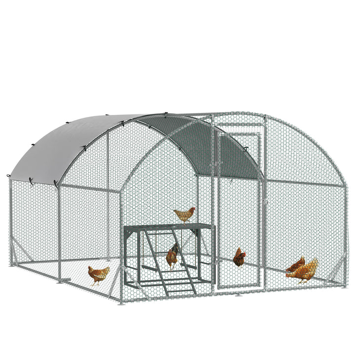 Walk In Chicken Run with Chicken Activity Shelf and Cover, 2.8 x 3.8 x 2m
