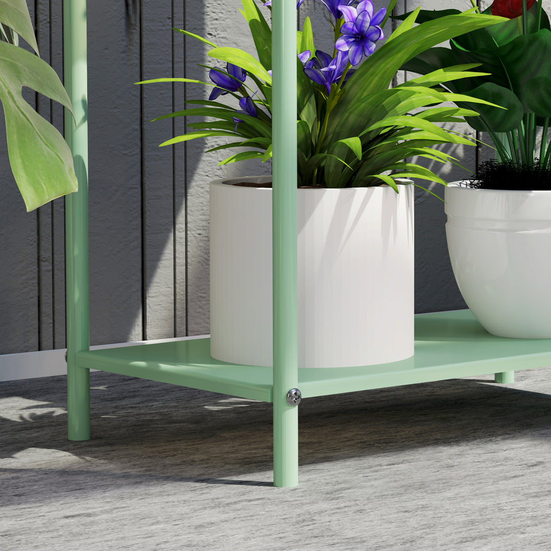 2 Tier Plant Stand, Metal Plant Rack Shelf with Drain Holes, Floor-standing Flower Pot Stand for Indoor Outdoor Garden Patio Balcony Living Room, Green