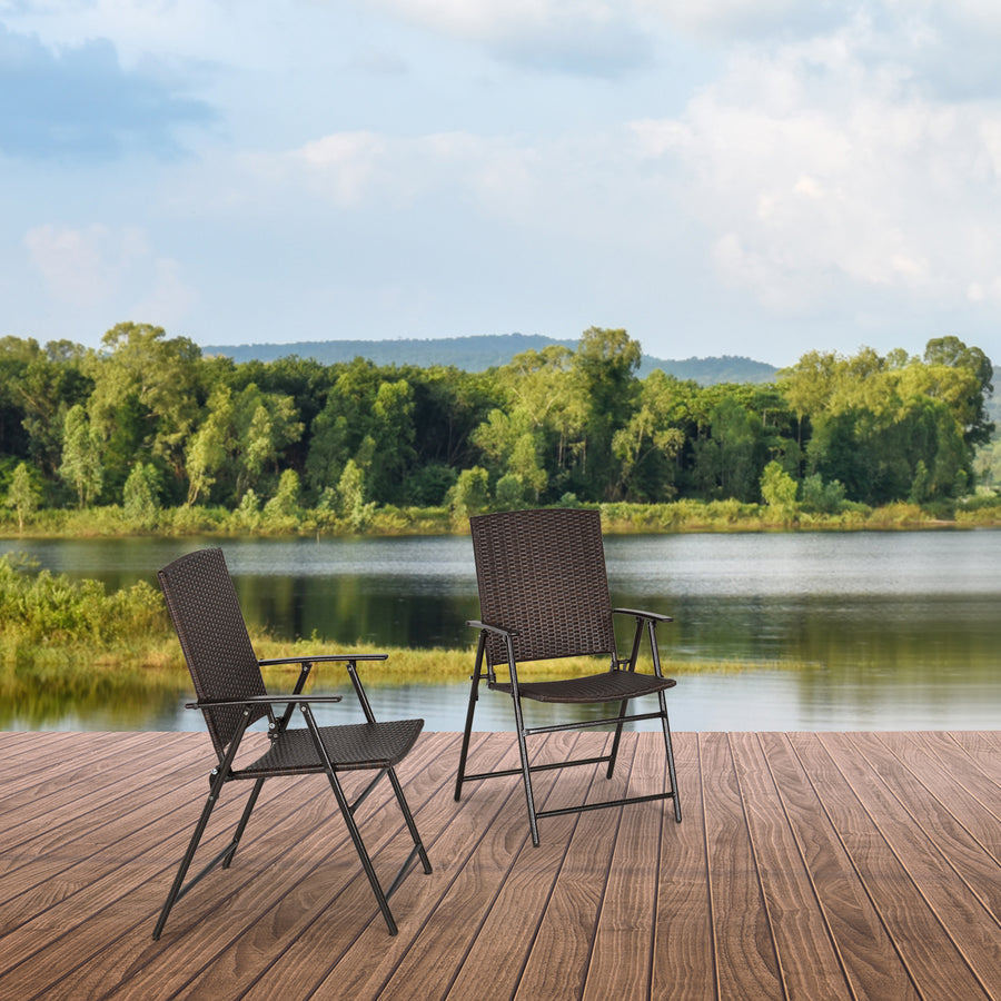 Set of Two Folding Rattan Seat Chairs - Brown