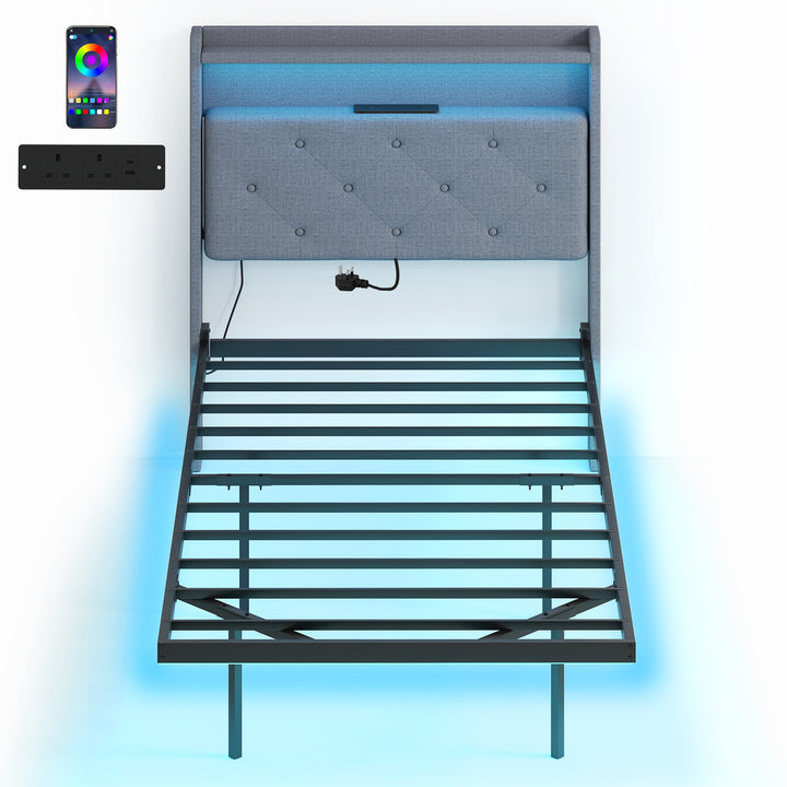 Floating Bed Frame, Upholstered 3ft Single Size Bed, Platform Bed with