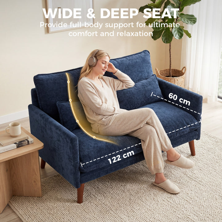 2 Seater Sofa, Loveseat Sofa with Spring Cushions, Wide and Deep Seat,