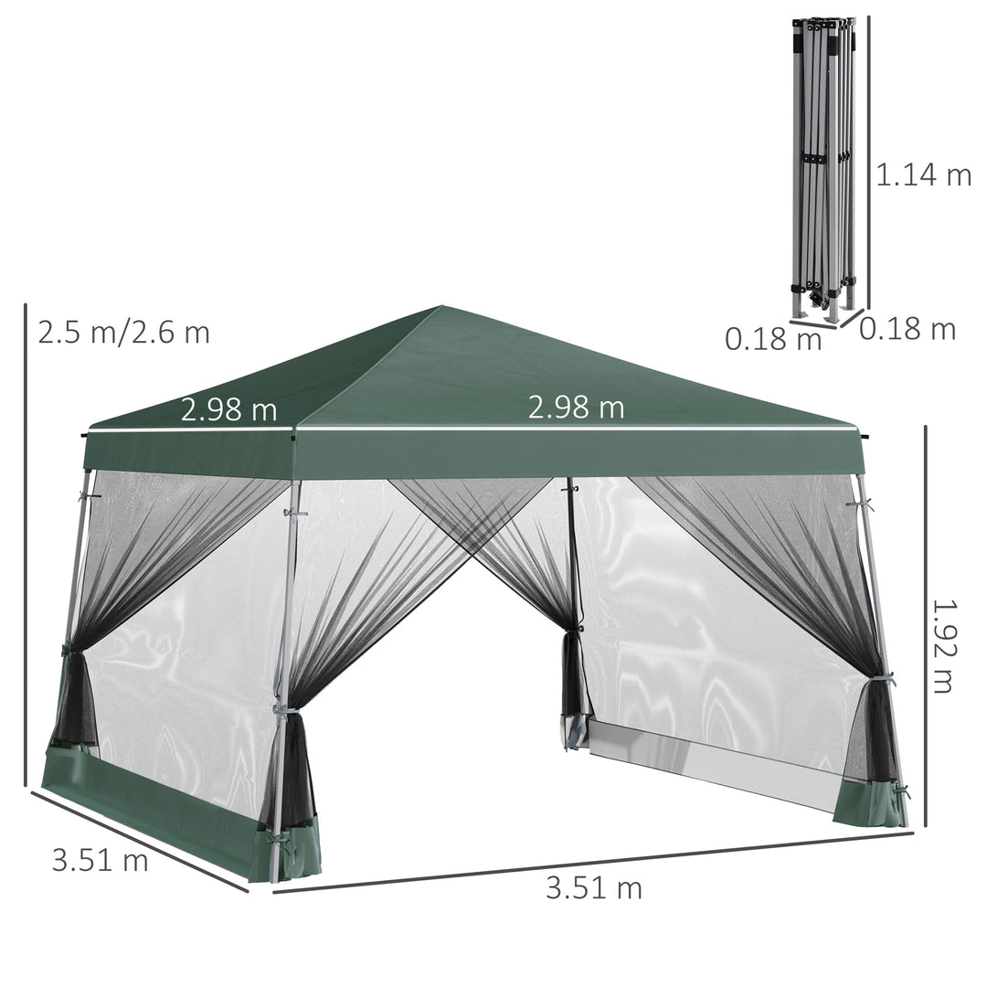 Outdoor Garden Pop-up Gazebo Canopy Tent Sun Shade Event Shelter Folding with Adjustable Height, Mesh Screen Side Walls 3.5 M × 3.5 M Base / 3 M × 3 M Top, Green