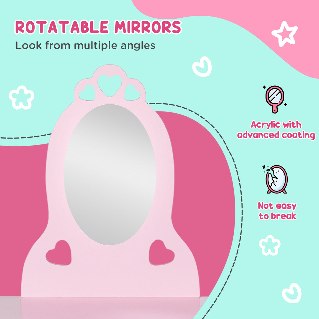 MCL Kids Vanity Table & Stool Girls Dressing Set Make Up Desk Chair Dresser Play Set with Mirror Pink