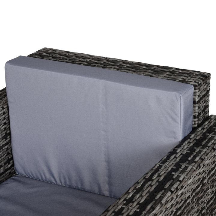 Single Seater Rattan Chair Sofa with 10 cm Thick Padded Cushion, All-Weather PE Wicker Weave Garden Armchair with Armrests, Grey
