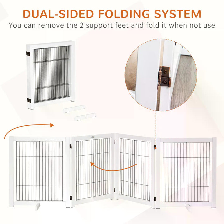 Freestanding Folding Pet Gate 4 Panels Dog Puppy Barrier with Support Feet