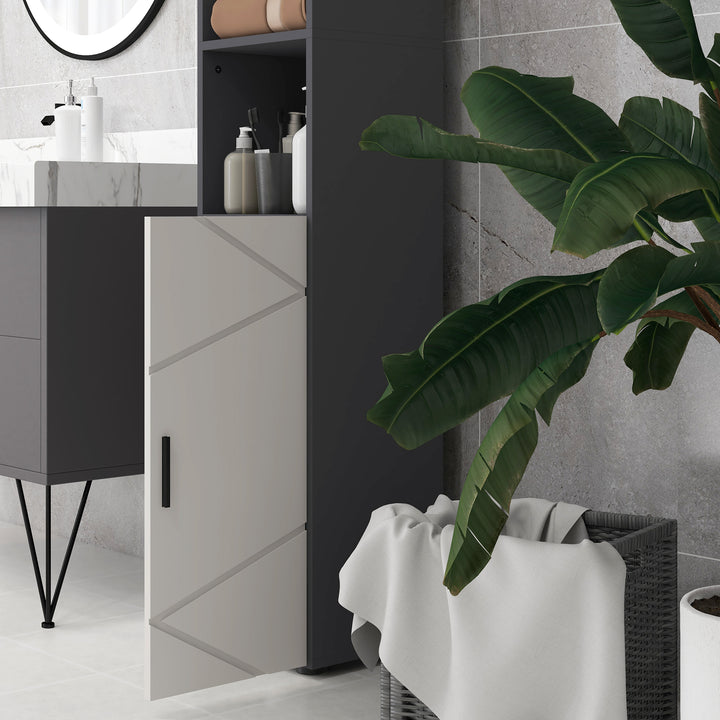 kleankin Tall Bathroom Cabinet: Narrow Storage with Open Shelves, 2 Door Cabinets, Adjustable Shelving, Grey | Aosom UK