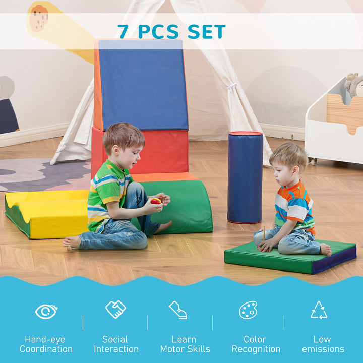 Soft Play Set, 7 Piece Soft Foam Blocks, Toddler Climb and Crawl Activity Play Set for 1-3 Years, Soft Play Equipment for Building and Stacking, Educational Play, Red