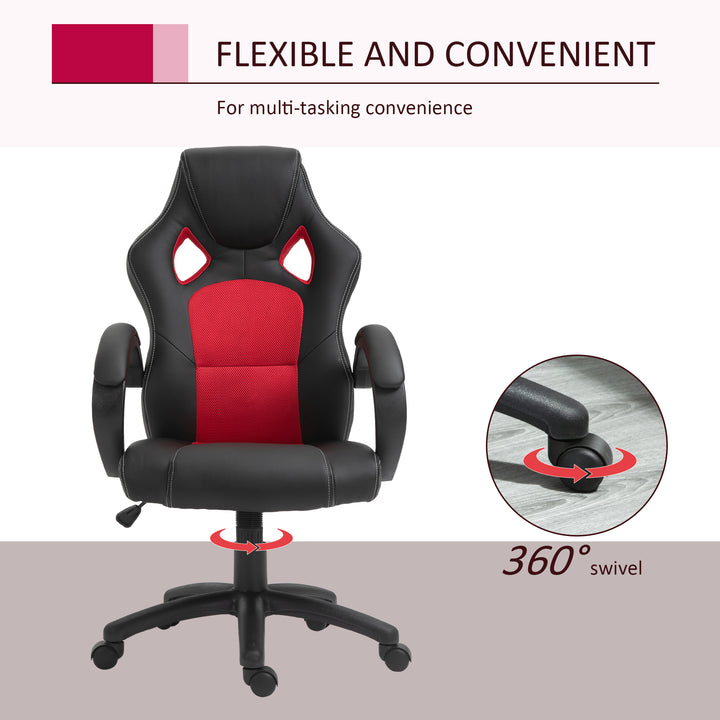 Vinsetto Ergonomic High Back Swivel Desk Chair, Faux Leather, Adjustable, Home Office Comfort, Black & Red