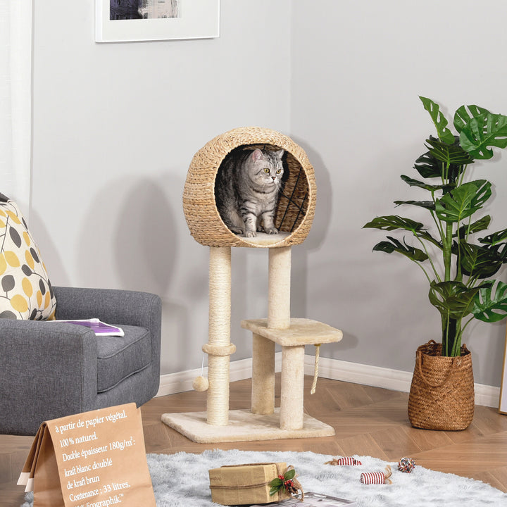 MCL Cat Tree for Indoor Cats 100cm Kitten Climbing Tower Activity Center with Sisal Scratching Post Condo Perch Hanging Balls Teasing Rope Toy Cushion