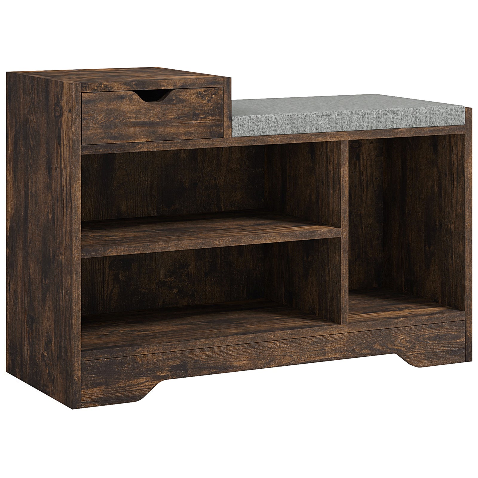 Multi-Compartment Shoe Bench, with Seat - Rustic Brown
