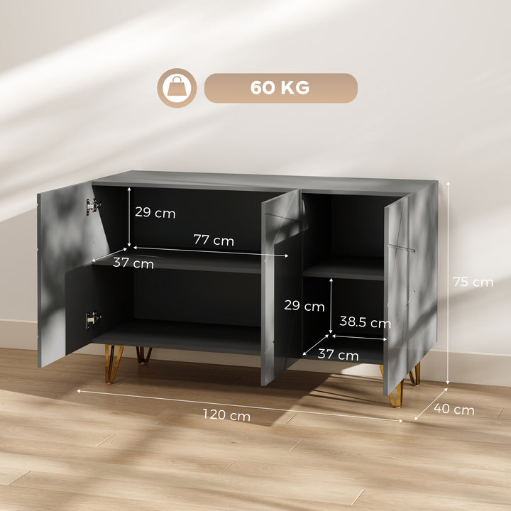 Modern Luxe High Gloss Sideboard, with Hairpin Legs, Grey