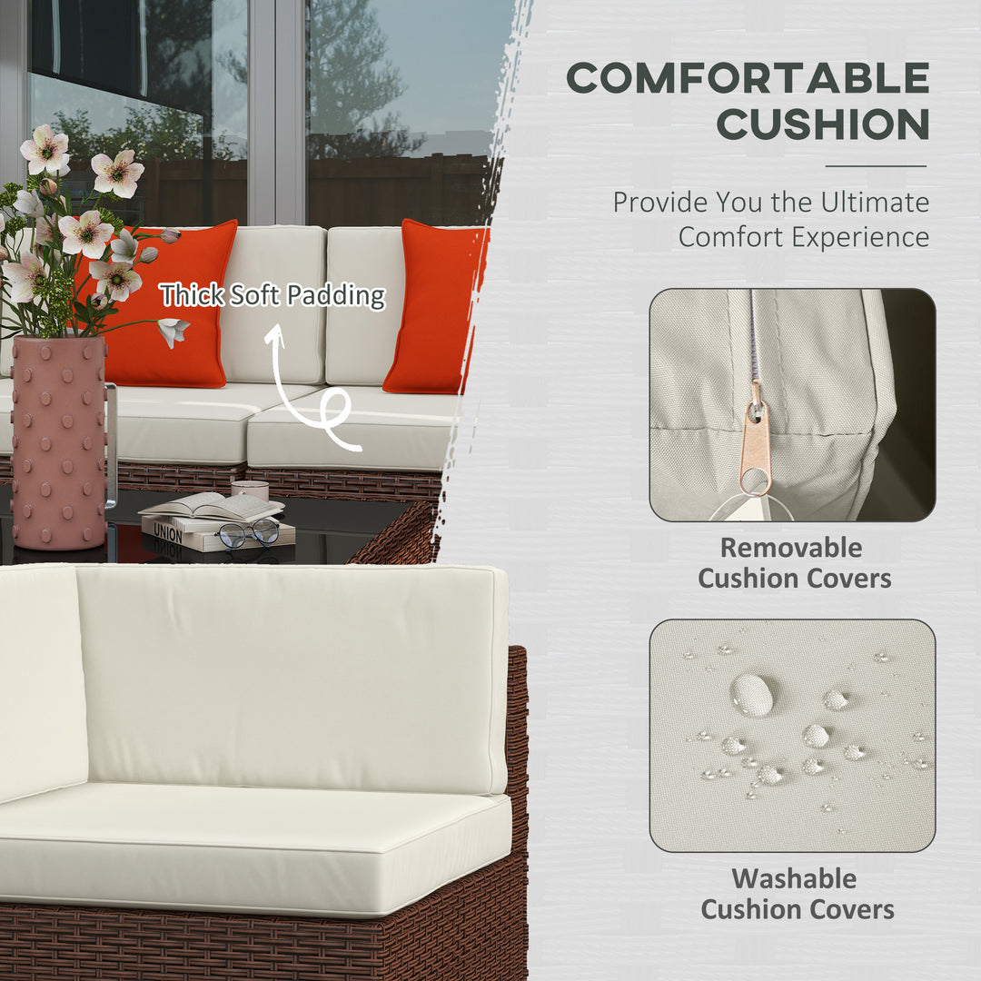 Seven-Piece Rattan Garden Set, with Glass-Top Table - Brown/Beige