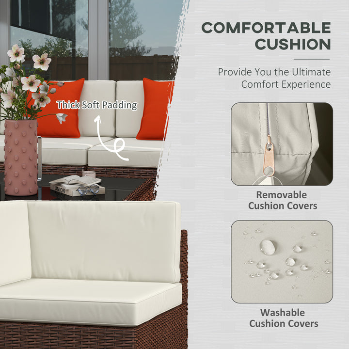 Seven-Piece Rattan Garden Set, with Glass-Top Table - Brown/Beige