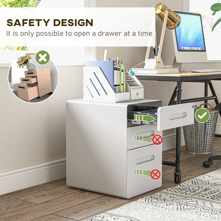 Lockable File Cabinet with 3 Drawers, Vertical Office Drawer for A4, Letter, Legal Size, Anti-tilt Design, Pre-Assembled Body, White