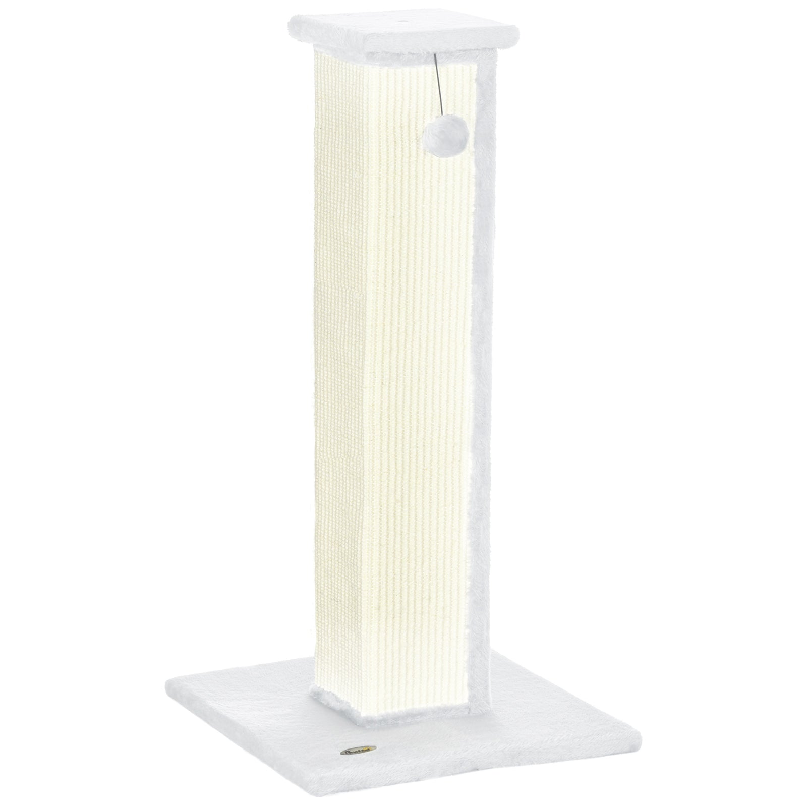 81cm Cat Scratcher, Vertical Full Scratcher w/ Natural Sisal Rope, Hanging Ball, Soft Plush - White