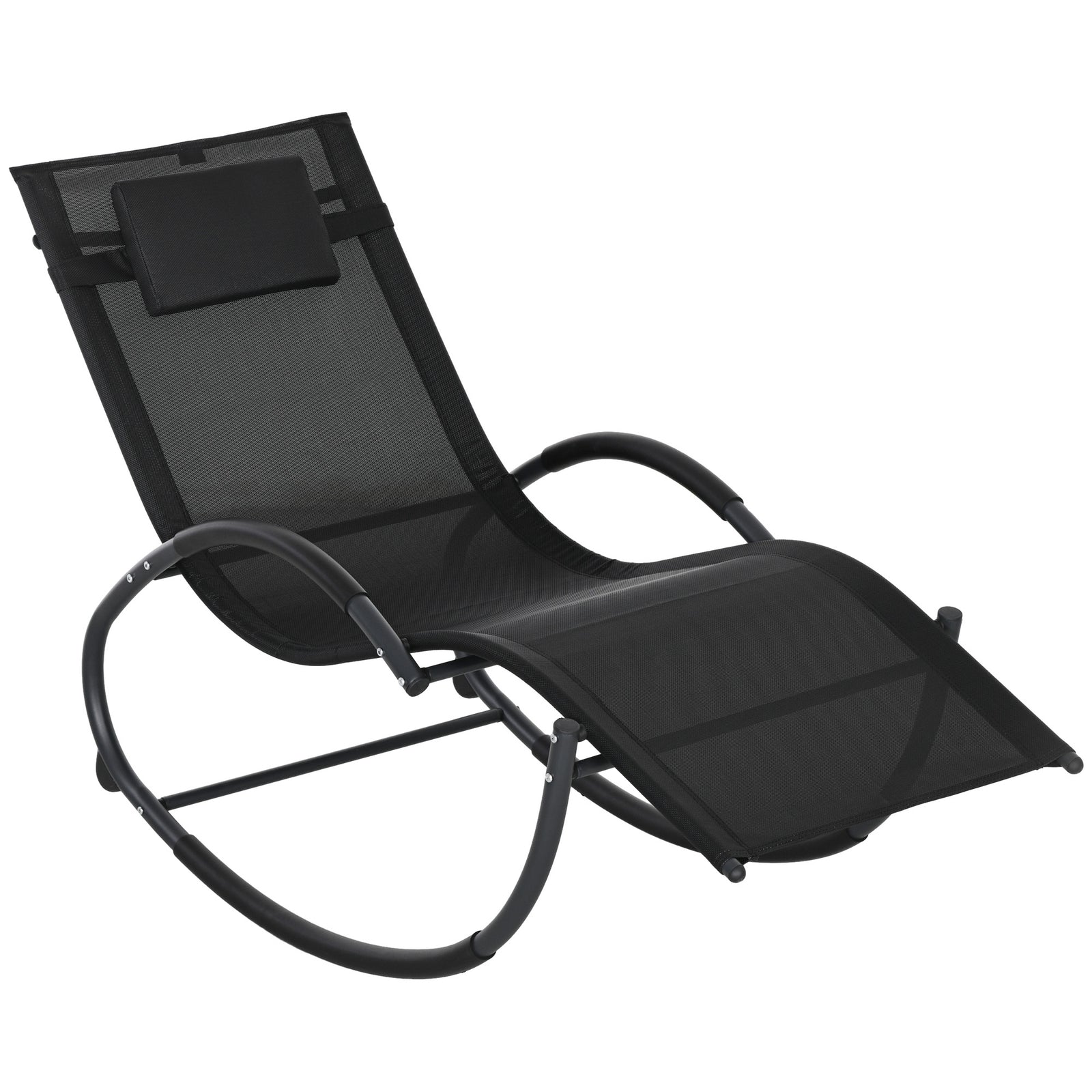 Steel Frame Zero Gravity Rocking Chair, with Pillow - Black