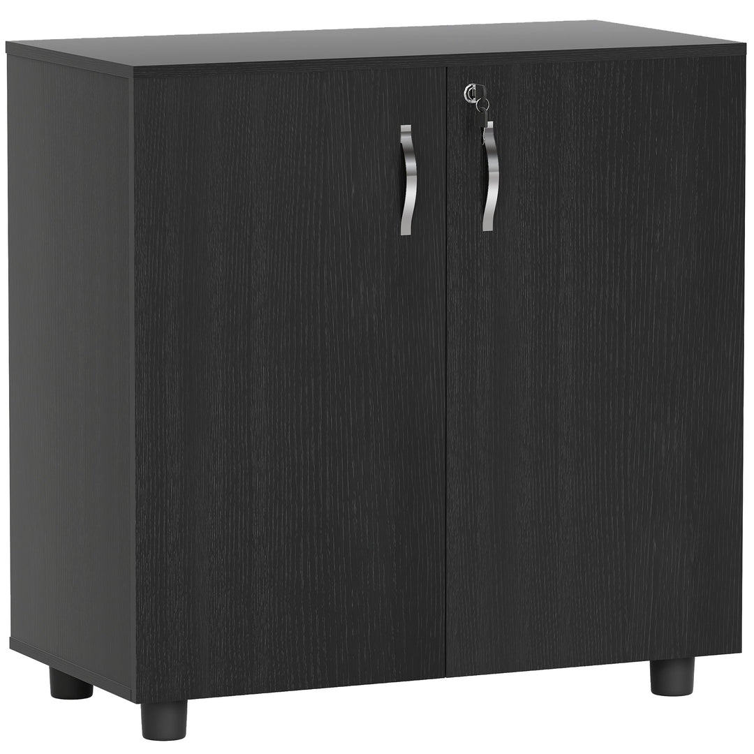 Two-Tier Locking Office Storage Cabinet - Black