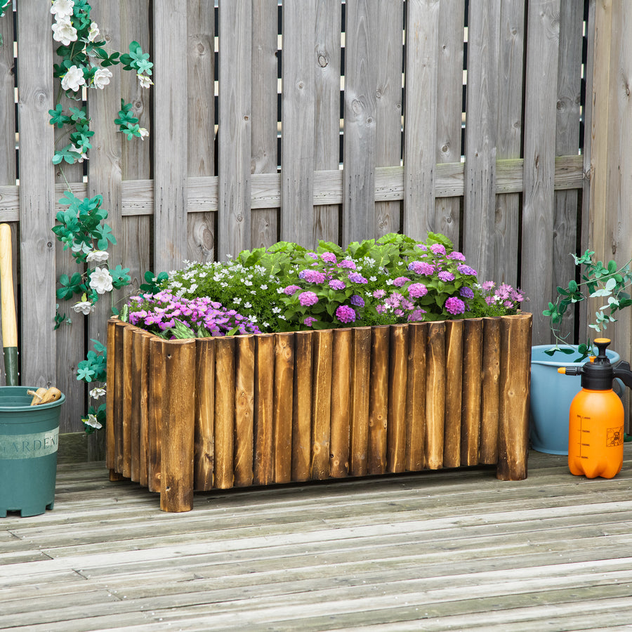100L Raised Flower Bed Wooden Rectangular Planter Container Box Flower Pot Herb Pot 100L x 38.5W x 40H (cm)