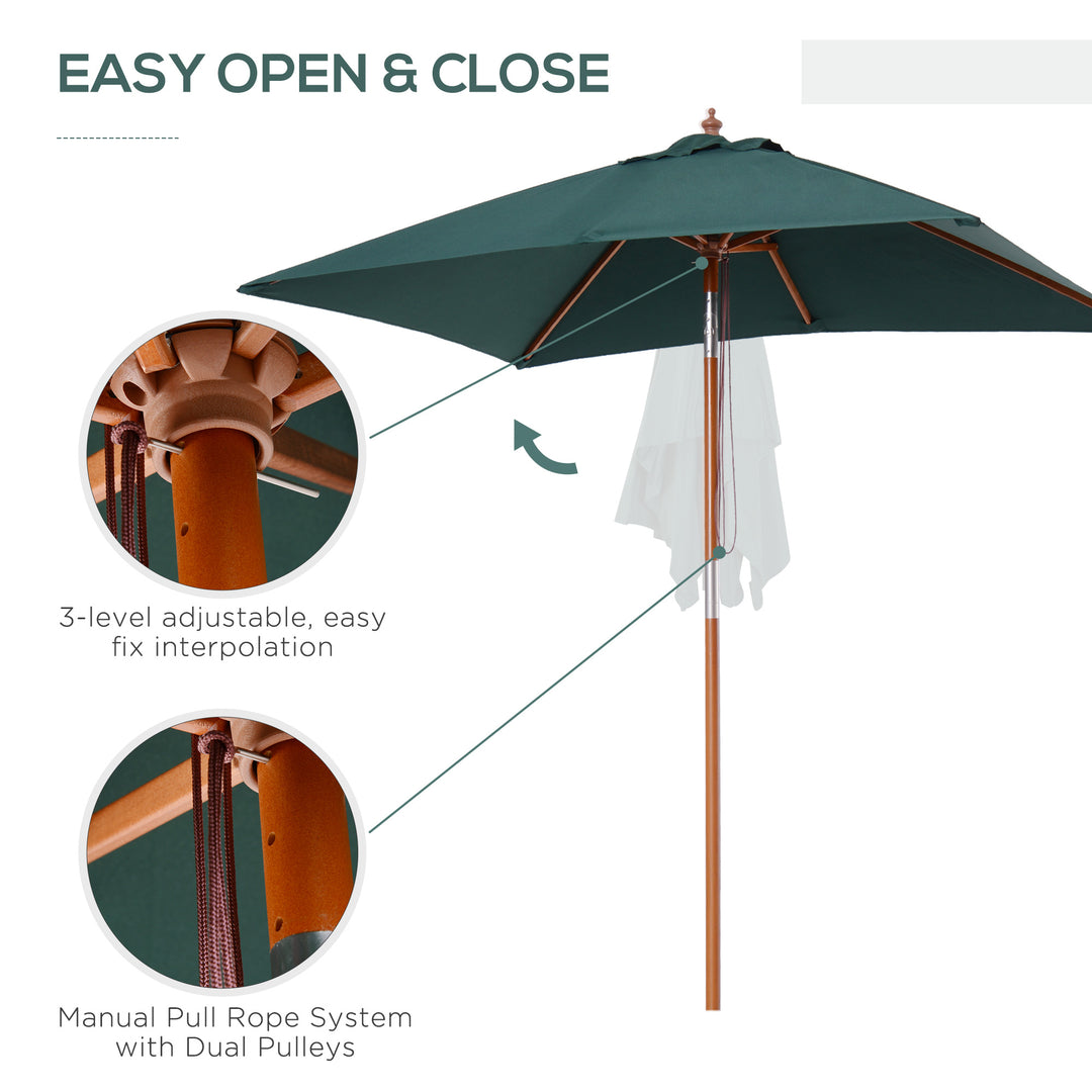 2m x 1.5m Garden Parasol Umbrella with Tilting Sunshade Canopy, Outdoor Market Table Umbrella with Wood and Bamboo Frame, Green