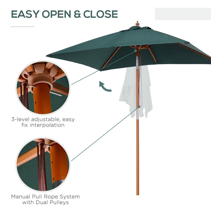 2m x 1.5m Garden Parasol Umbrella with Tilting Sunshade Canopy, Outdoor Market Table Umbrella with Wood and Bamboo Frame, Green