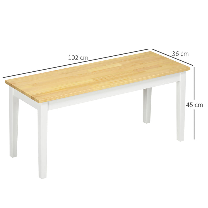 HOMCOM Wood Bench 2 Seater Solid Wooden Bench in Garden, Kitchen, Living Dining Room, Natural Wood Effect, White | Aosom UK