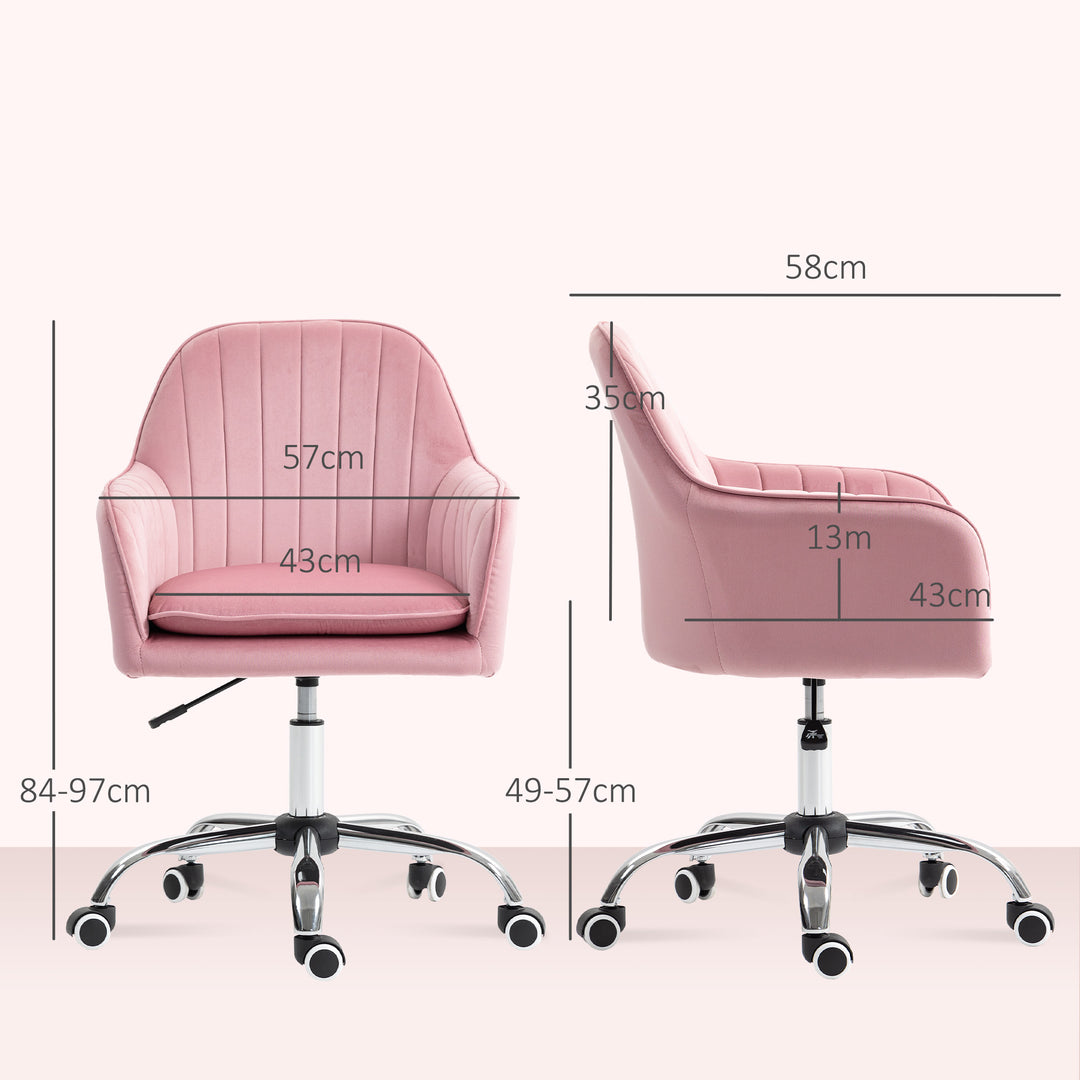 Velvet-Feel Tub Office Chair, with Seat Cushion - Dark Pink