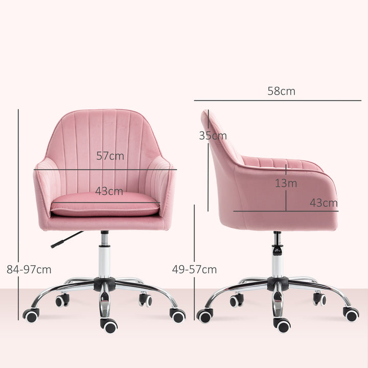 Velvet-Feel Tub Office Chair, with Seat Cushion - Dark Pink