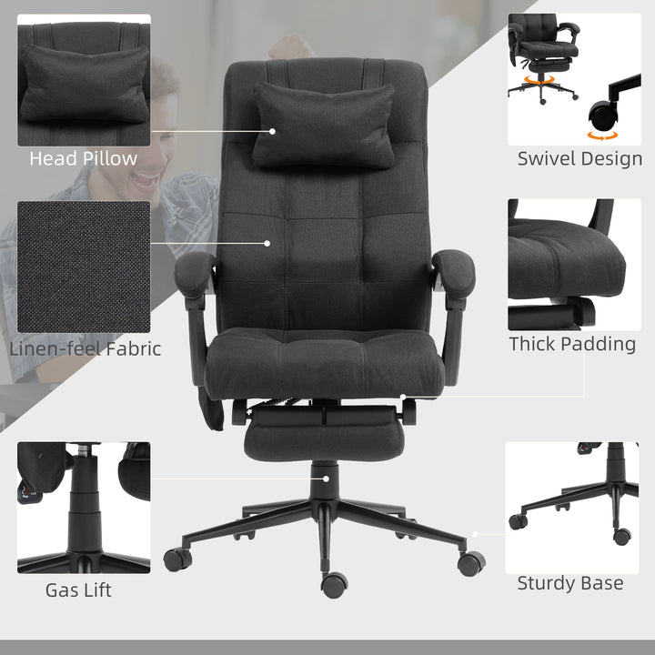 Office Chair with 6-point Vibration Massage and Heat, Computer Chair with Adjustable Height, Head Pillow, Footrest for Home, Black