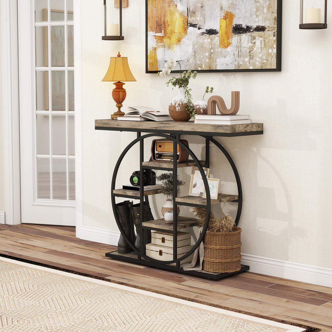Industrial Console Table with Storage Shelves