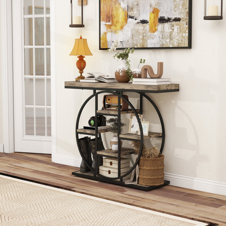 Industrial Console Table with Storage Shelves
