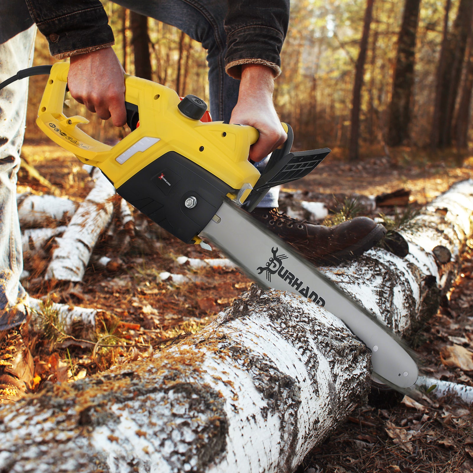 Aluminium Chainsaw with Double Brake Protection and Blade Cover, 2000 W, 40 cm, for Wood, Trees and Branches, Yellow